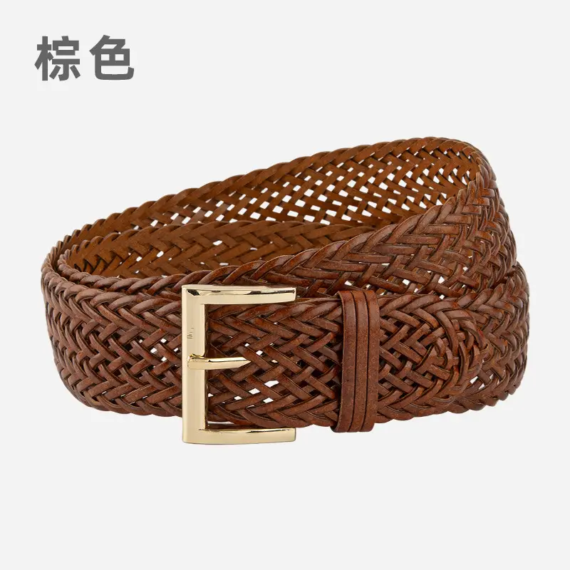 Brown Woven Belt for Women with Gold Buckle - Image 6