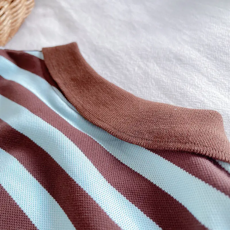 Children's Striped Polo Shirt & Shorts Set Brown — feature 10
