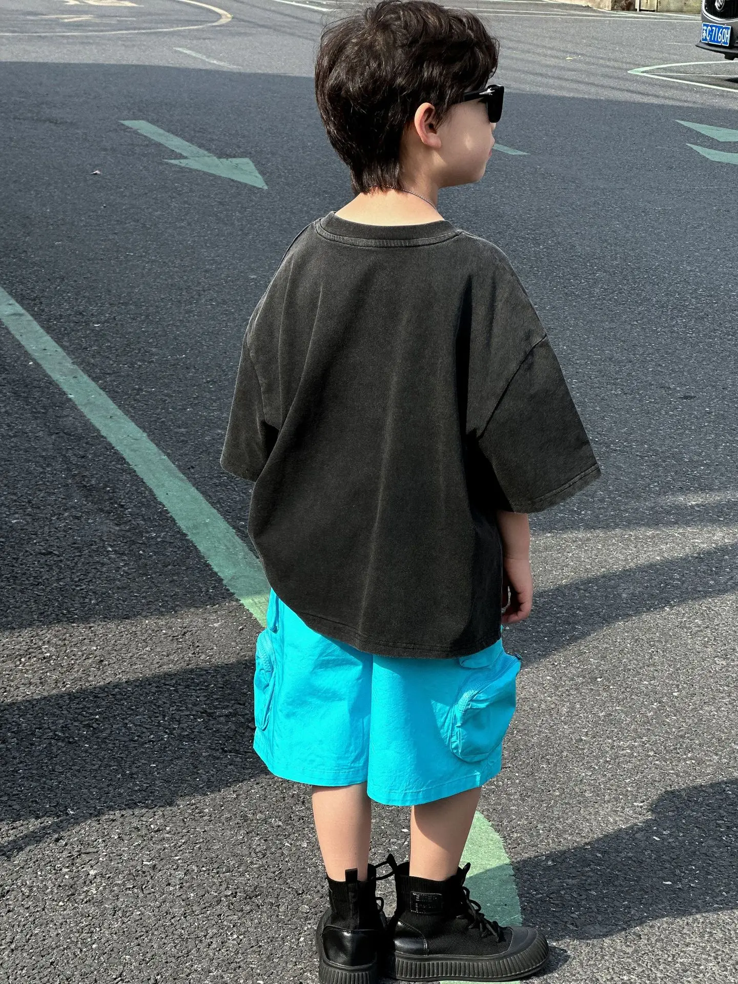 Boys Black Graphic Cotton Shorts Blue 2025 Summer - Image 6
