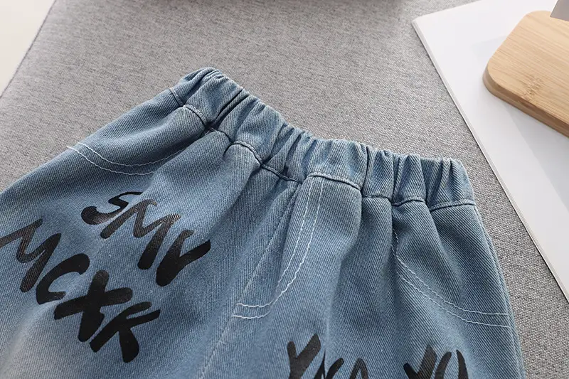 Children Cotton Sleeveless T-Shirt & Shorts Set Black Blue — feature 10