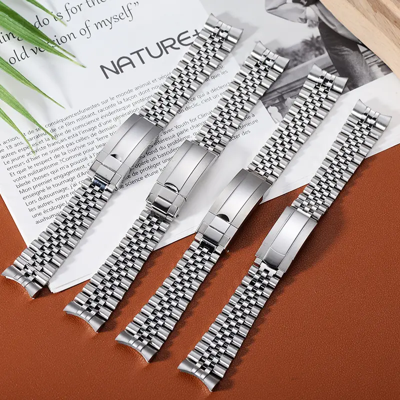 Stainless Steel Watch Strap with 5 Beads for Men Women