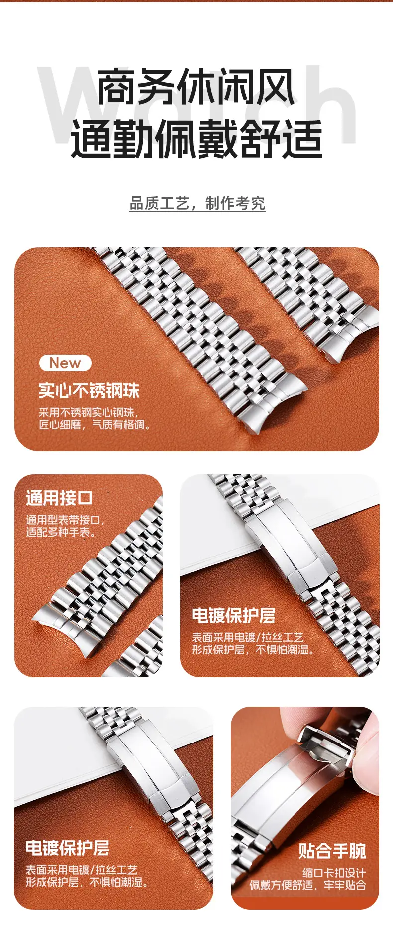 Stainless Steel Watch Strap with 5 Beads for Men Women — feature 2
