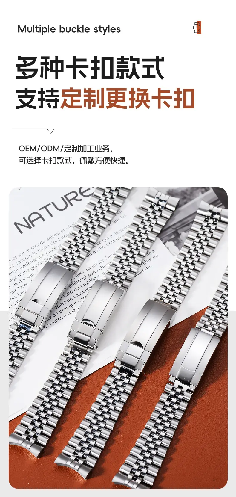 Stainless Steel Watch Strap with 5 Beads for Men Women — feature 3