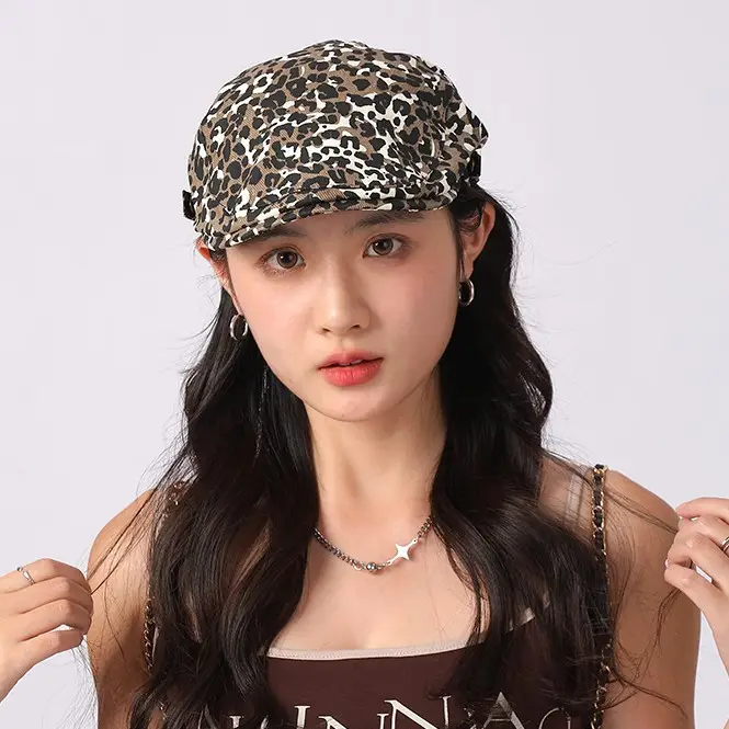 Women Leopard Print Forward Cap Y2K Duckbill Beret - Image 2
