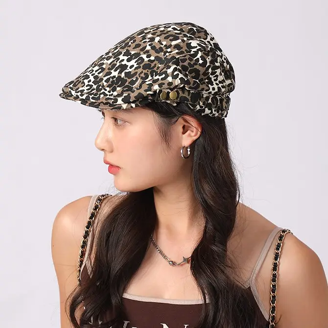 Women Leopard Print Forward Cap Y2K Duckbill Beret - Image 4
