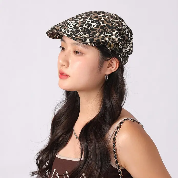 Women Leopard Print Forward Cap Y2K Duckbill Beret - Image 5