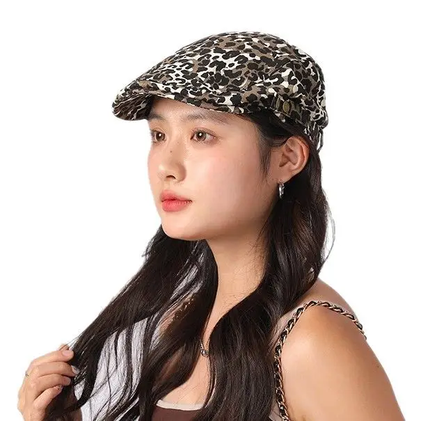 Women Leopard Print Forward Cap Y2K Duckbill Beret - Image 6