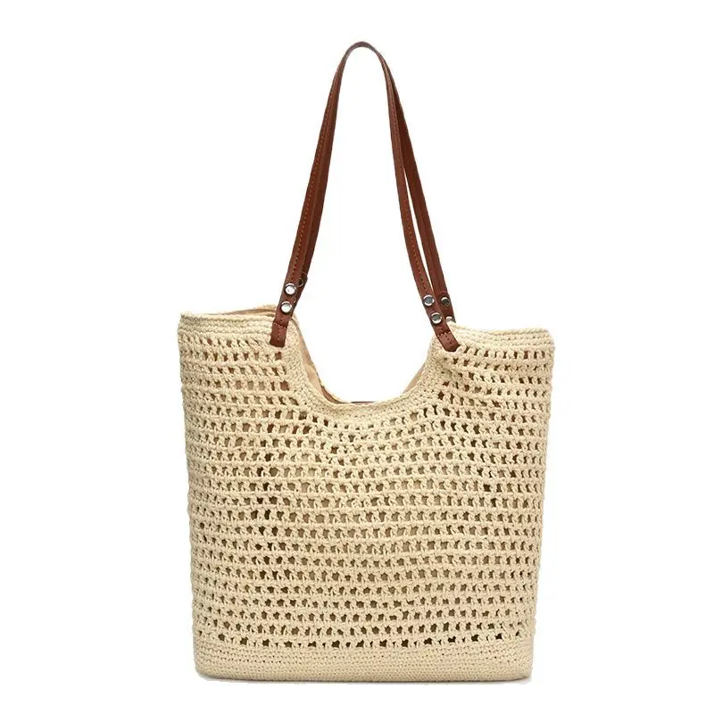 Women's Yellow Hollow Knitted Bucket Bag - Image 9