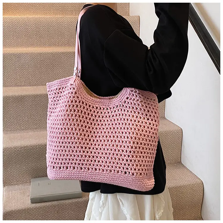 Women's Yellow Hollow Knitted Bucket Bag — feature 14