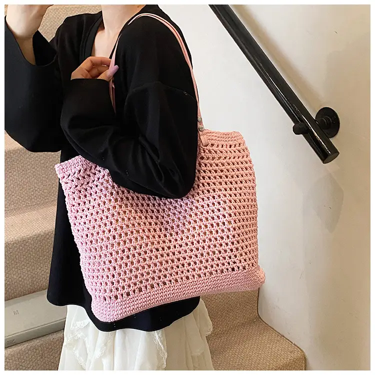 Women's Yellow Hollow Knitted Bucket Bag — feature 15