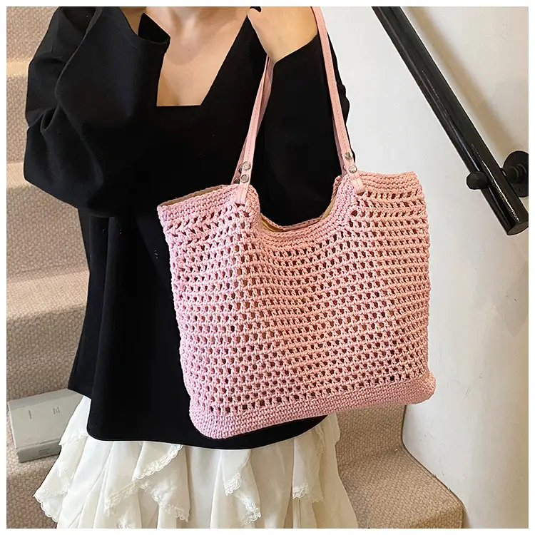 Women's Yellow Hollow Knitted Bucket Bag — feature 16
