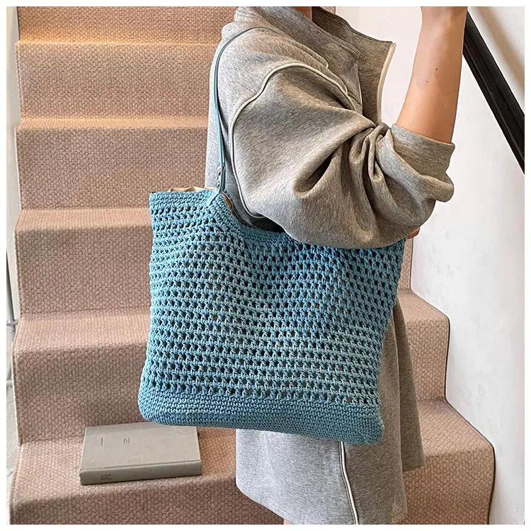 Women's Yellow Hollow Knitted Bucket Bag — feature 17