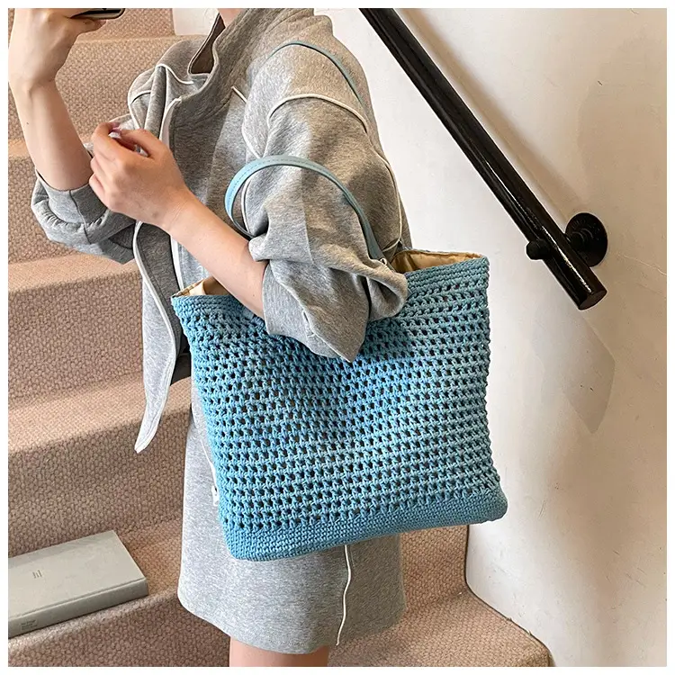 Women's Yellow Hollow Knitted Bucket Bag — feature 18