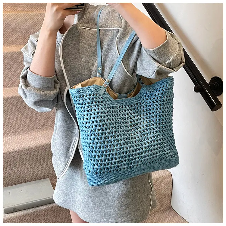 Women's Yellow Hollow Knitted Bucket Bag — feature 19