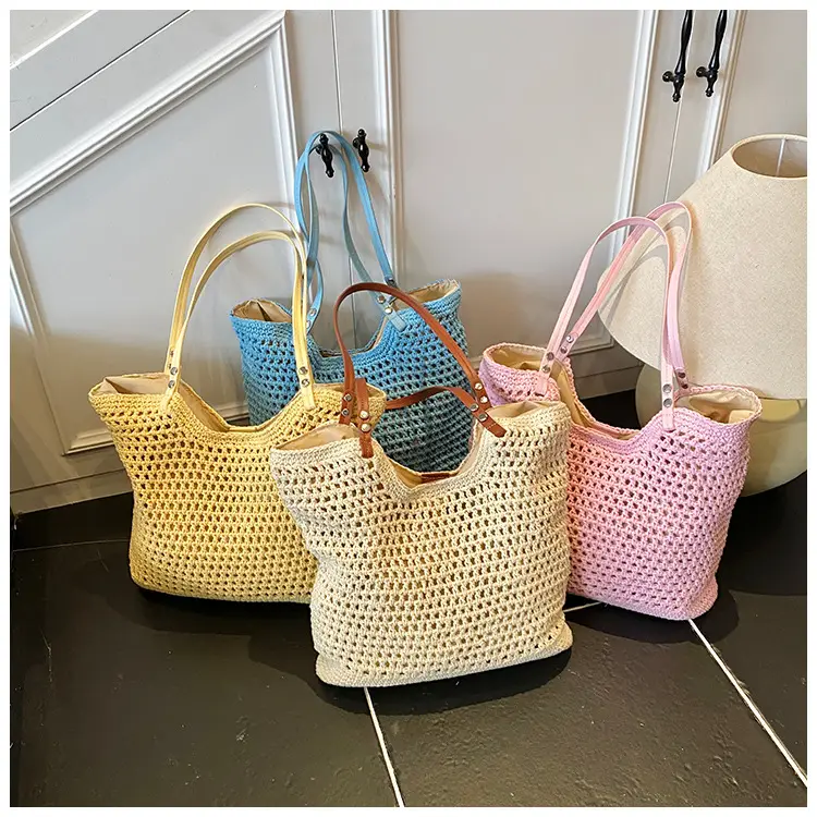 Women's Yellow Hollow Knitted Bucket Bag — feature 2