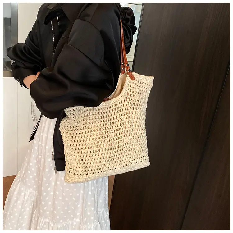 Women's Yellow Hollow Knitted Bucket Bag — feature 20