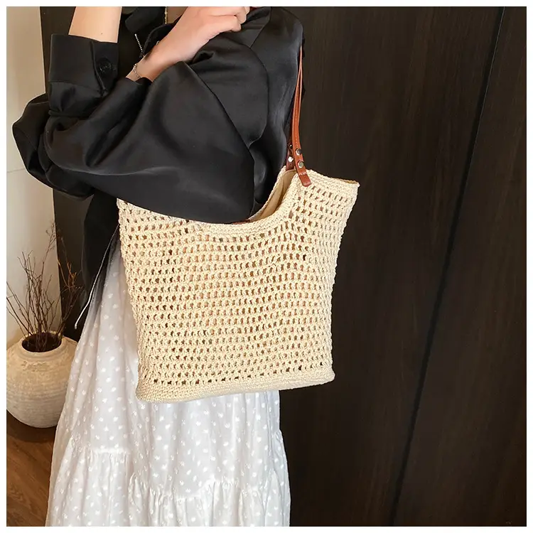 Women's Yellow Hollow Knitted Bucket Bag — feature 21