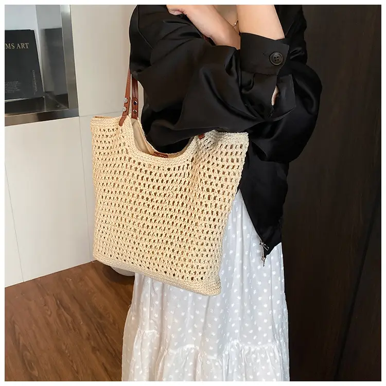Women's Yellow Hollow Knitted Bucket Bag — feature 22