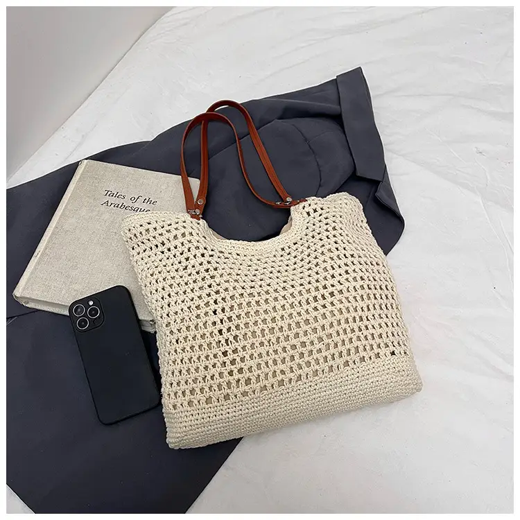 Women's Yellow Hollow Knitted Bucket Bag — feature 27