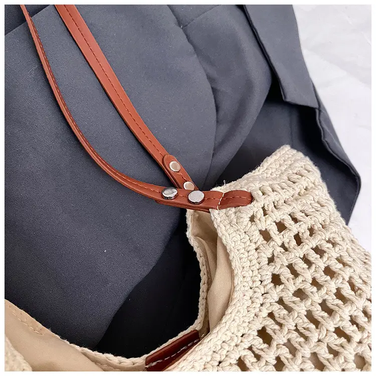 Women's Yellow Hollow Knitted Bucket Bag — feature 29
