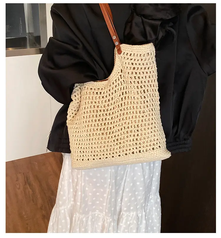 Women's Yellow Hollow Knitted Bucket Bag — feature 3