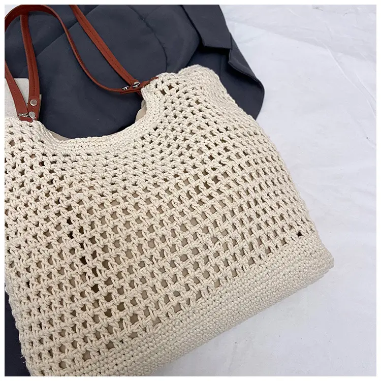 Women's Yellow Hollow Knitted Bucket Bag — feature 30
