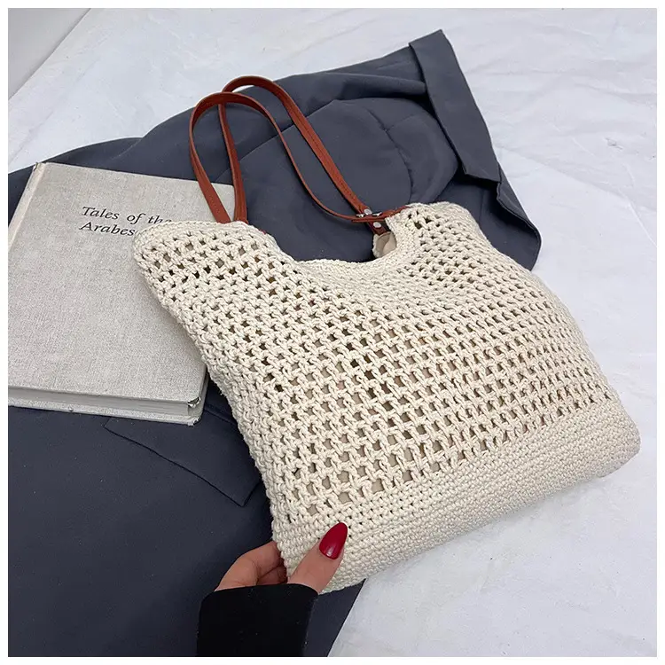 Women's Yellow Hollow Knitted Bucket Bag — feature 31