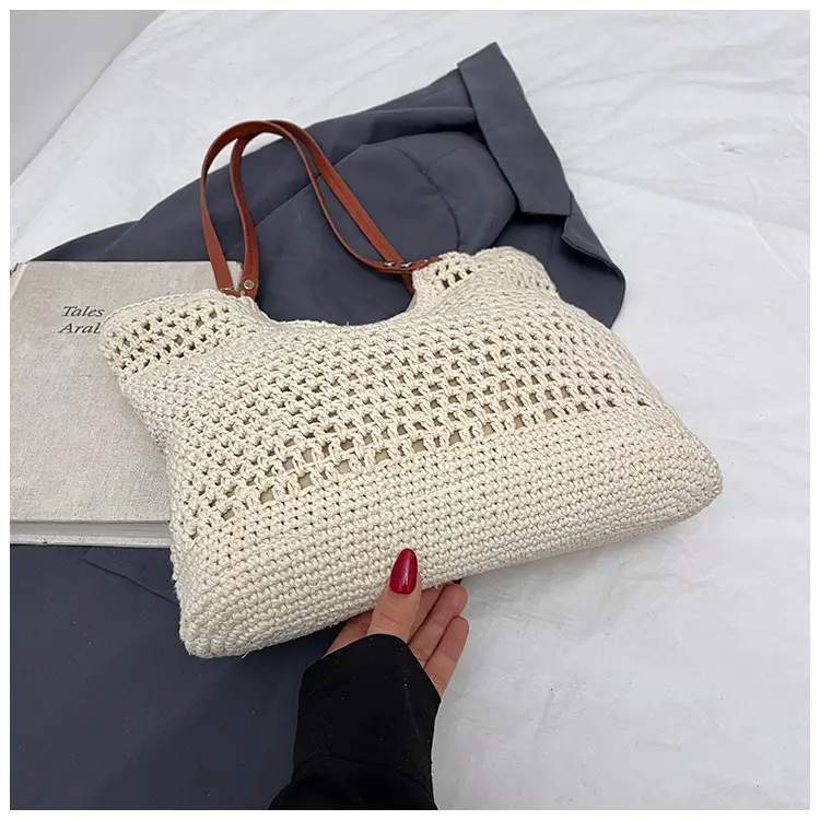 Women's Yellow Hollow Knitted Bucket Bag — feature 32