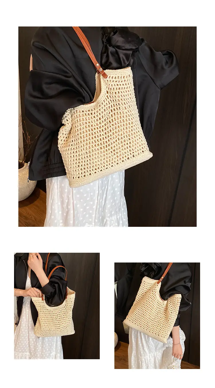 Women's Yellow Hollow Knitted Bucket Bag — feature 6