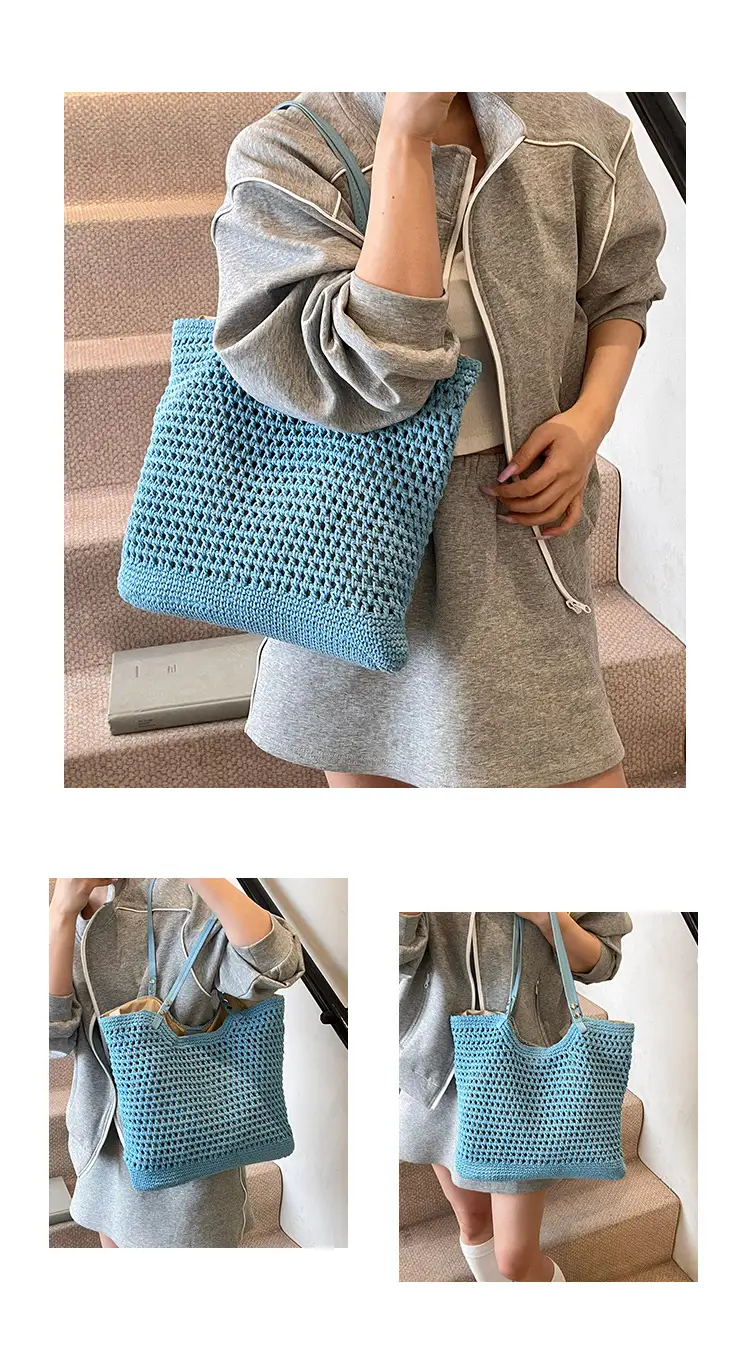 Women's Yellow Hollow Knitted Bucket Bag — feature 7