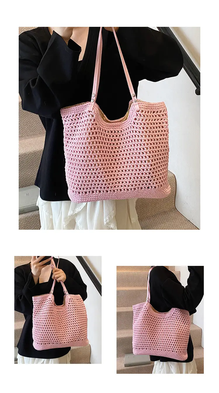 Women's Yellow Hollow Knitted Bucket Bag — feature 8