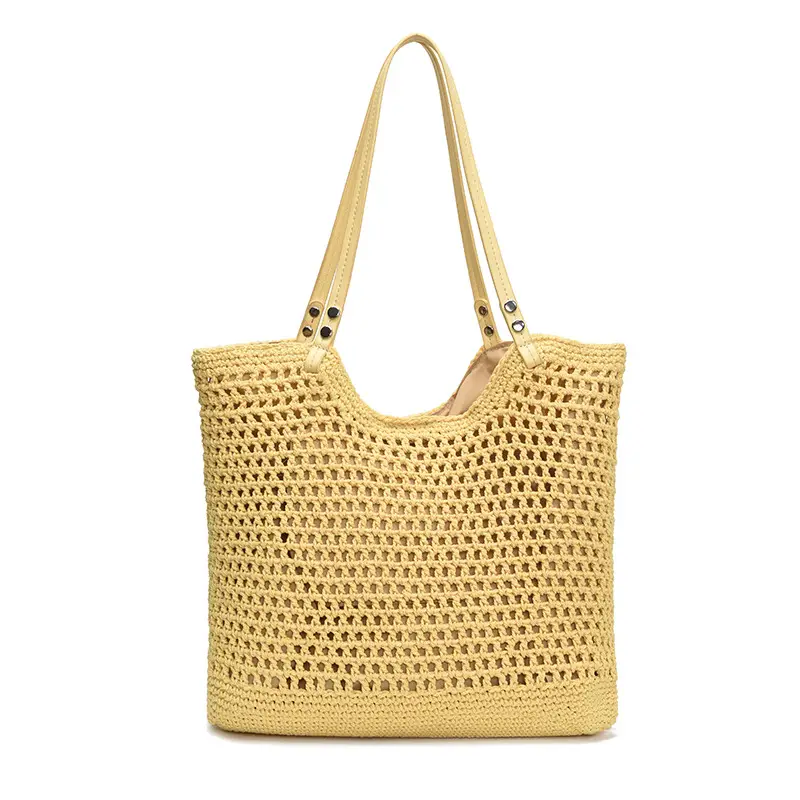 Women's Yellow Hollow Knitted Bucket Bag - Image 2