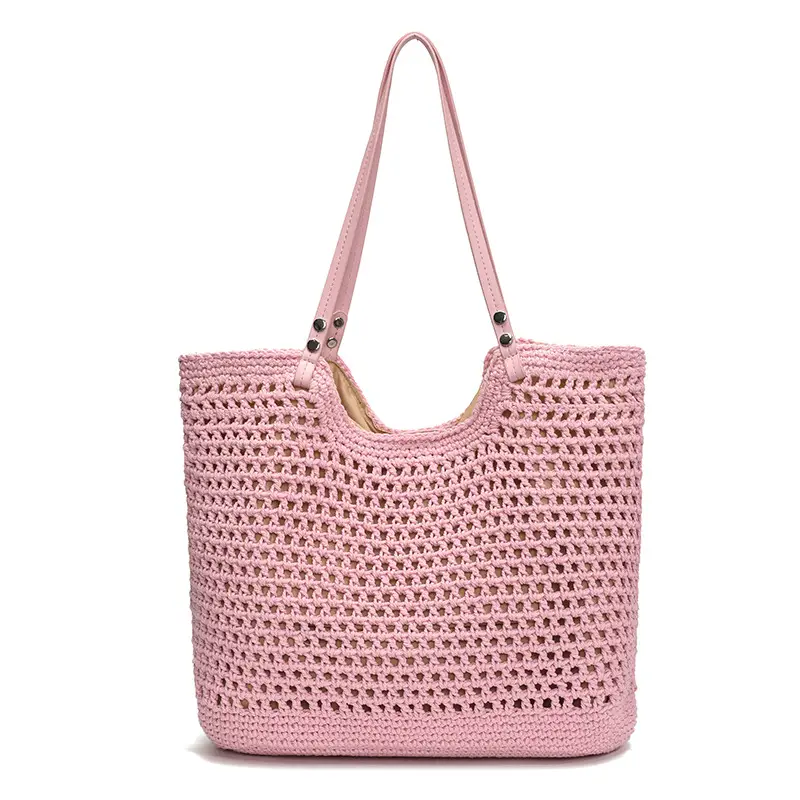 Women's Yellow Hollow Knitted Bucket Bag - Image 3