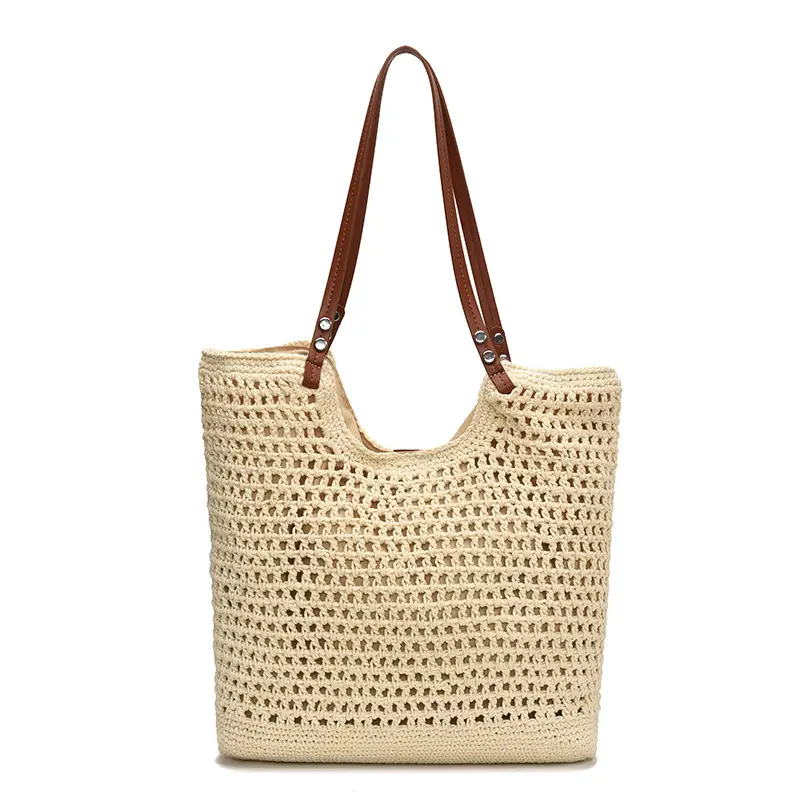 Women's Yellow Hollow Knitted Bucket Bag - Image 4