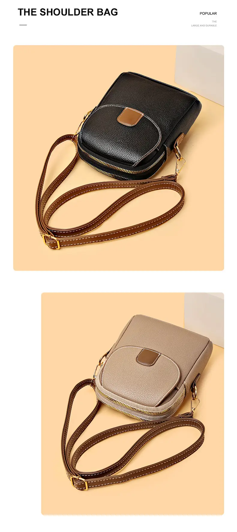 Trendy Women's Beige Shoulder Bag with Adjustable Strap — feature 8