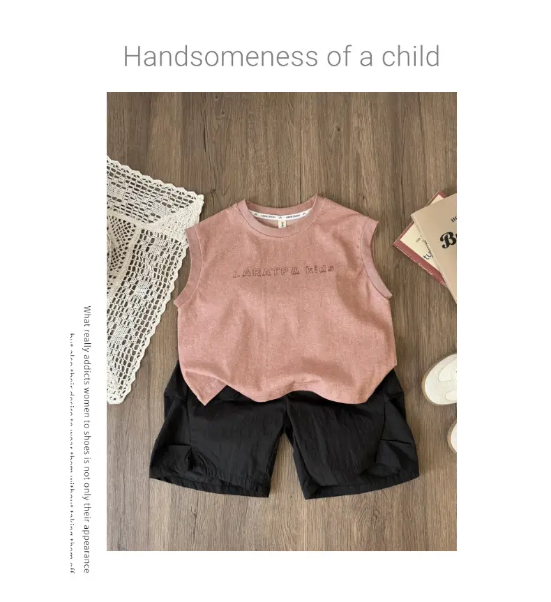 Boys Summer Vest Suit Pink Sleeveless Shorts Two-Piece — feature 10