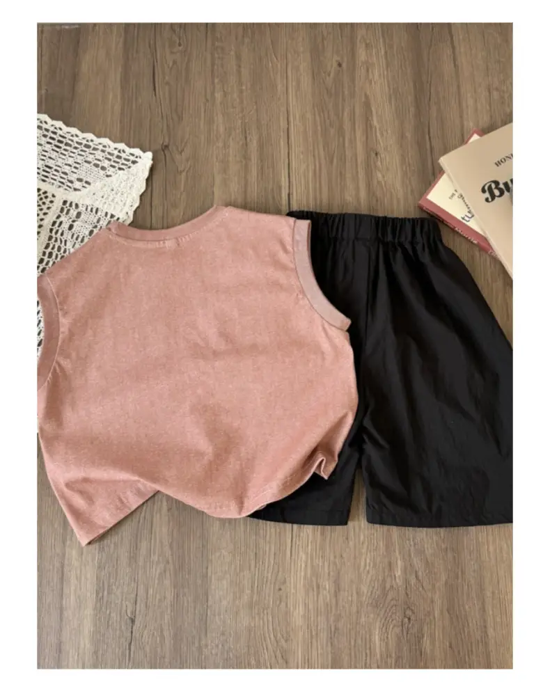 Boys Summer Vest Suit Pink Sleeveless Shorts Two-Piece — feature 12