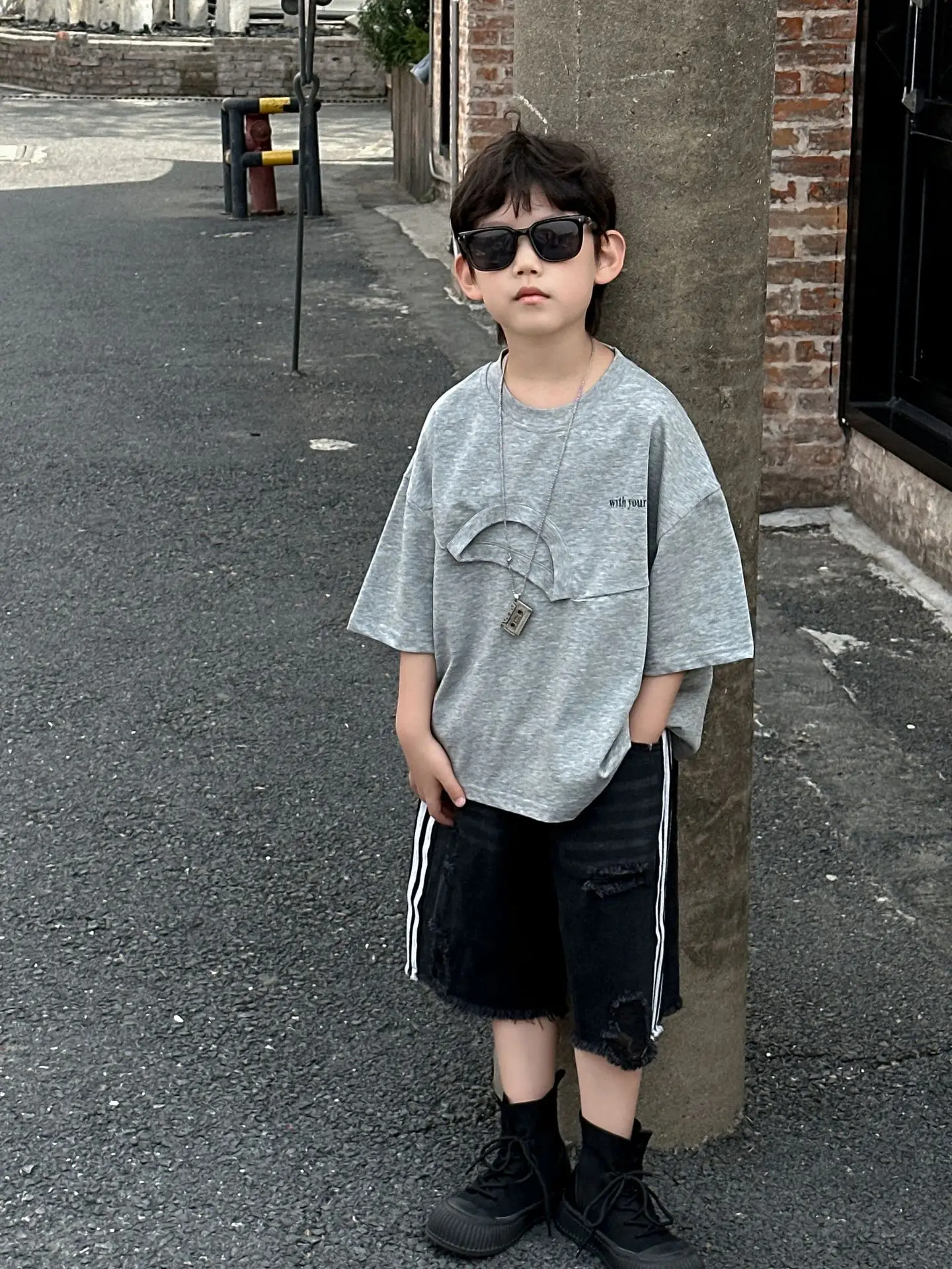 Kids Casual Grey T-Shirt Shorts Set Summer 2025 - Image 4