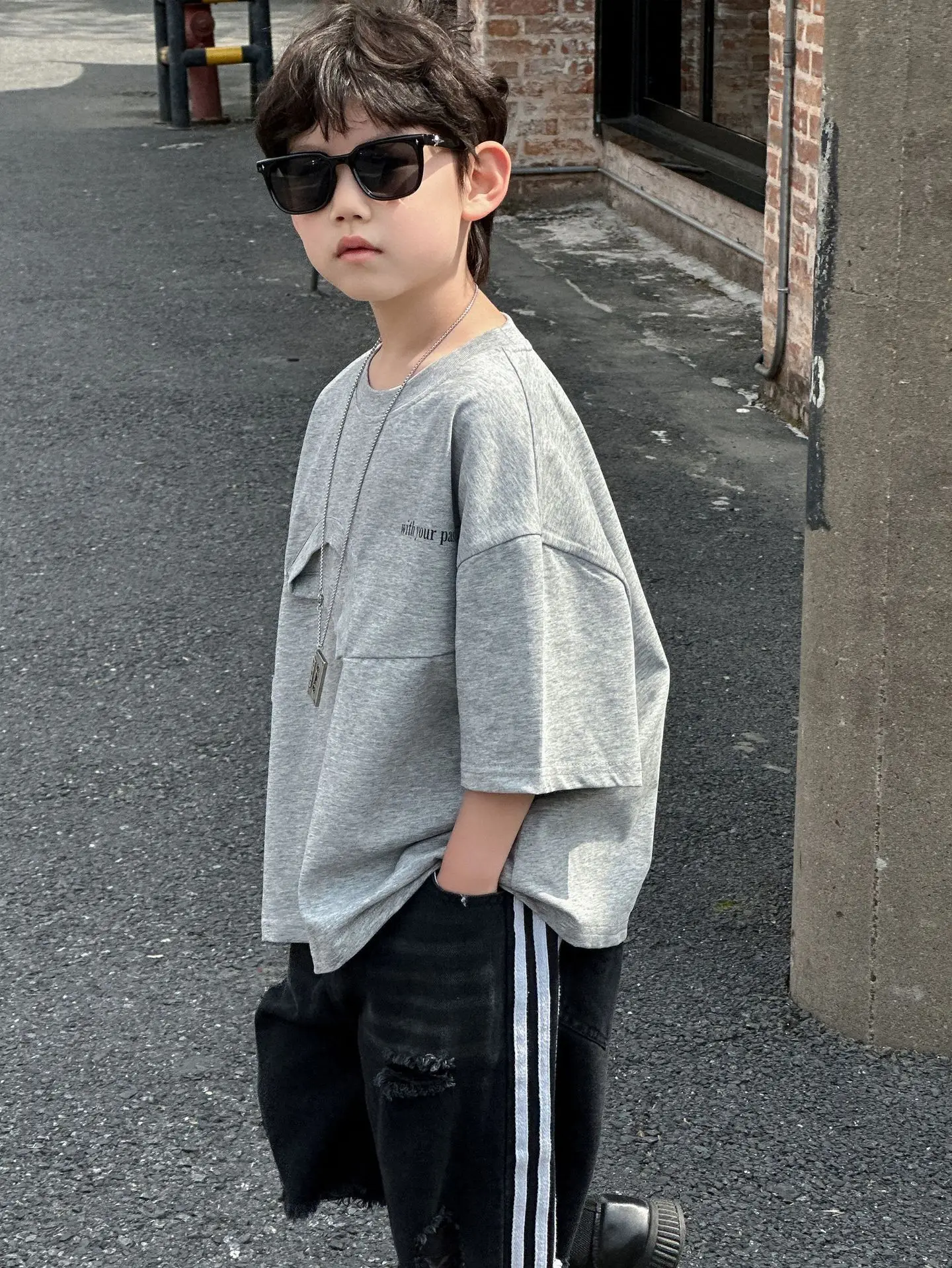 Kids Casual Grey T-Shirt Shorts Set Summer 2025 - Image 6