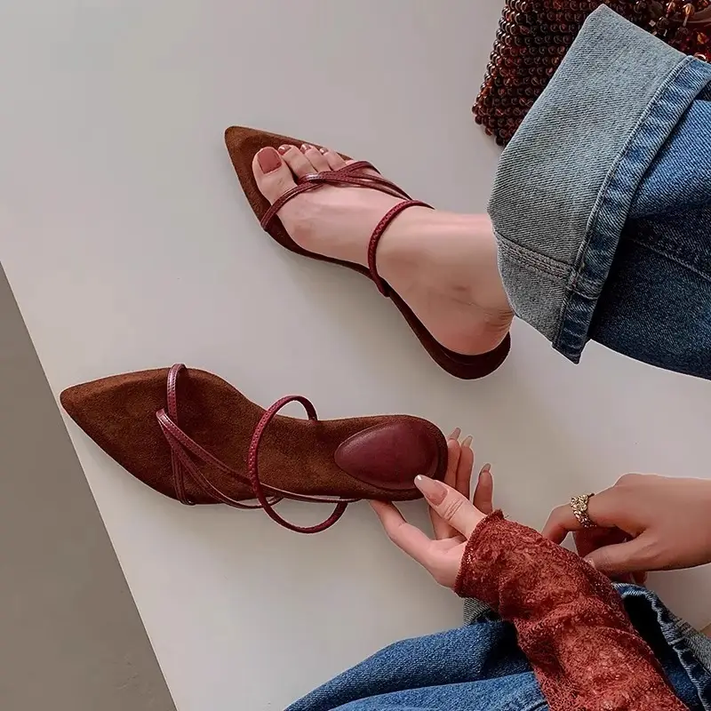 French Holiday Pointed Toe Gold Wedge Sandals for Women