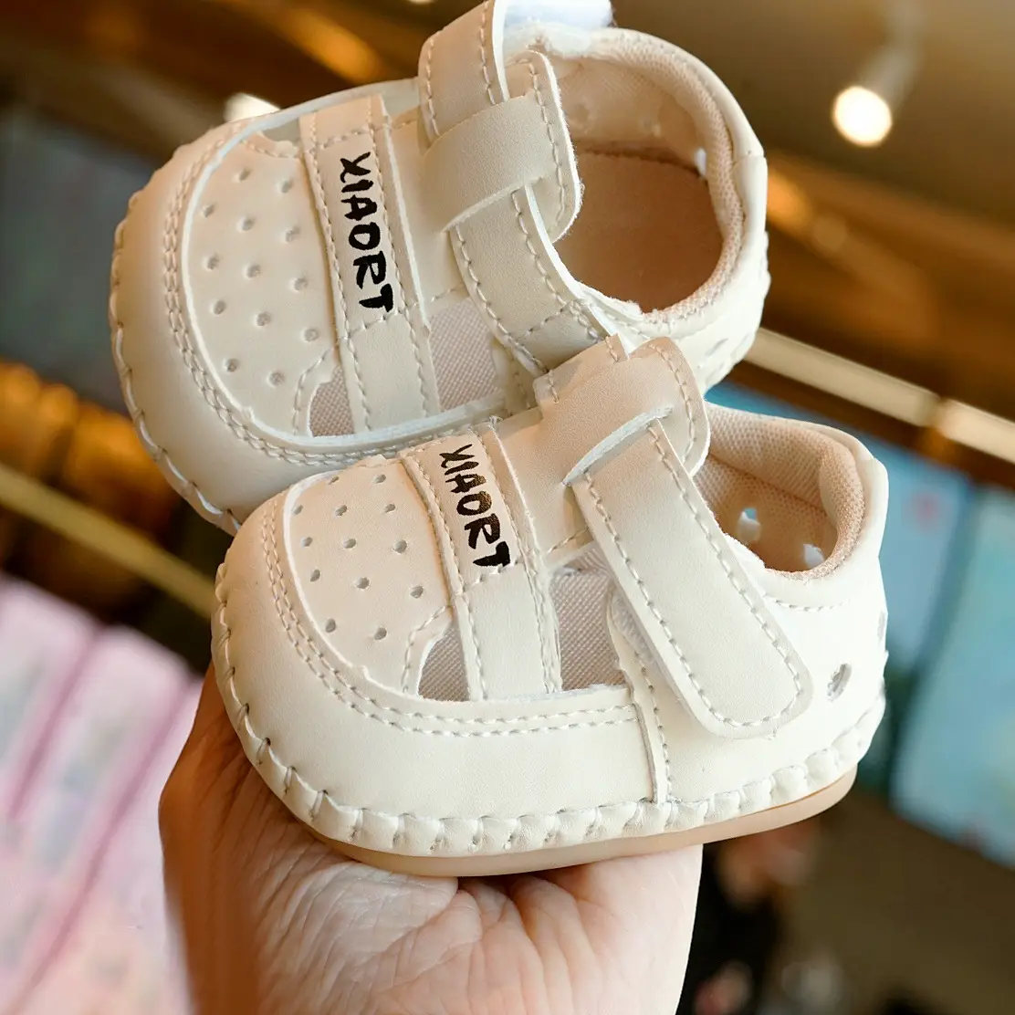 Baby Sandals White Soft Sole 0-1Yr Non-Slip