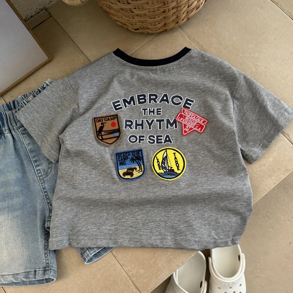 Boys Grey T-Shirt with Sea Rhythm Embroidery — feature 2