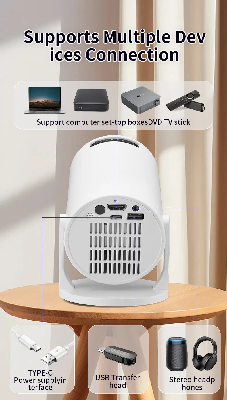 Hy300Mini Projector Wireless Screen Mirroring Hd 1080P Home Theater Portable Barrel Projection — feature 3