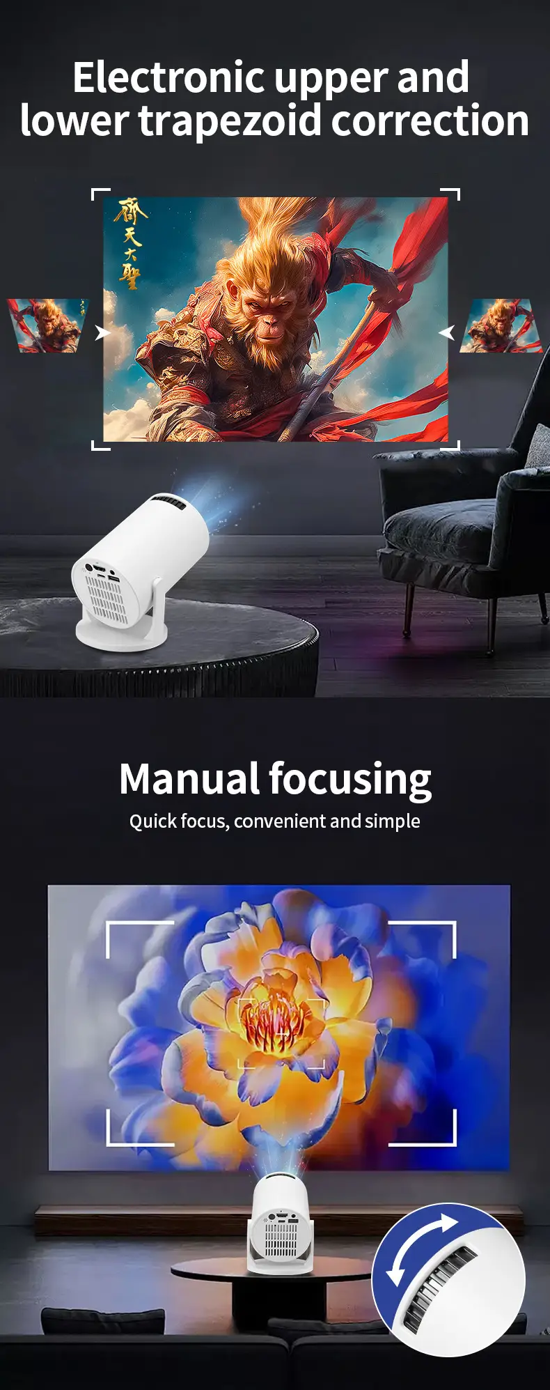 Hy300Mini Projector Wireless Screen Mirroring Hd 1080P Home Theater Portable Barrel Projection — feature 8