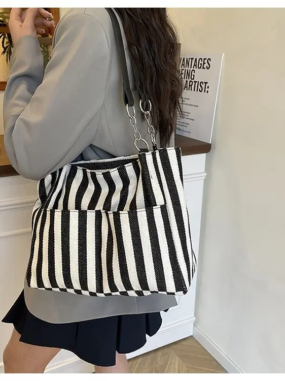 Cross-Border Korean Large Striped Tote Bag - Image 6