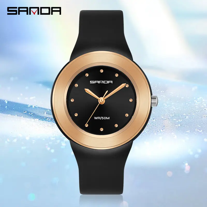 Sanda Quartz Watch Black Strap Waterproof Youth Trendy