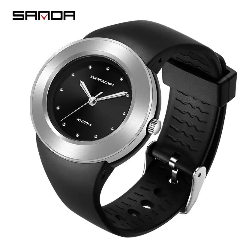 Sanda Quartz Watch Black Strap Waterproof Youth Trendy