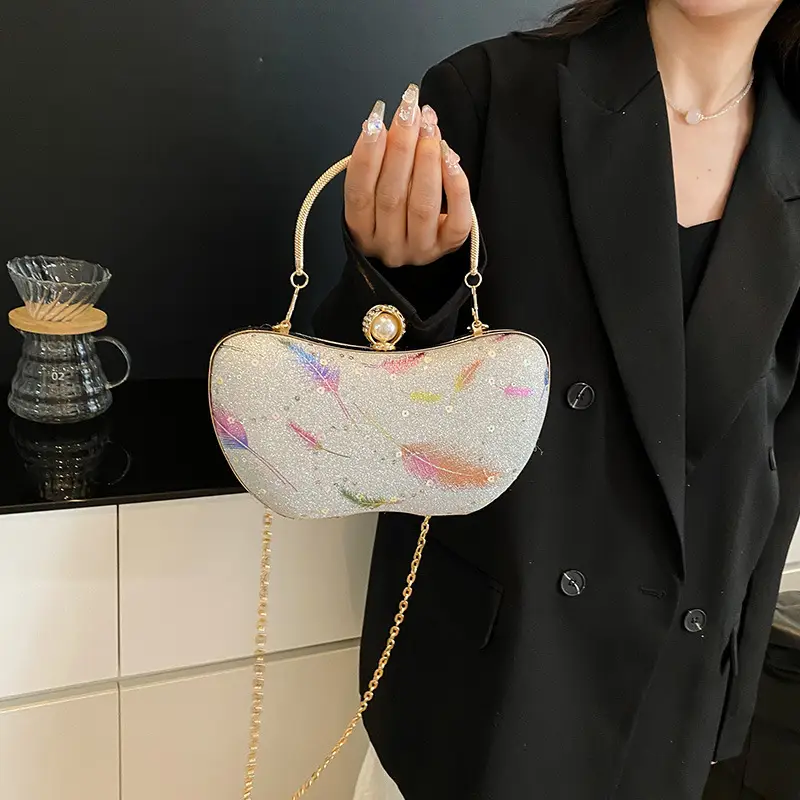 Sparkly Feather Chain Crossbody Bag for Women - Image 6