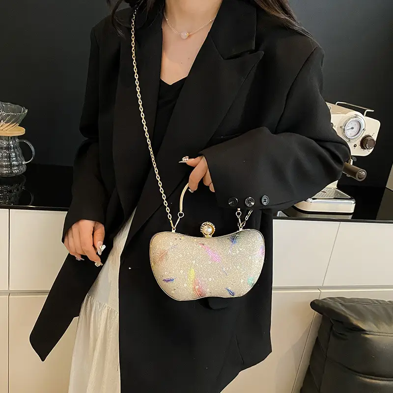 Sparkly Feather Chain Crossbody Bag for Women - Image 7