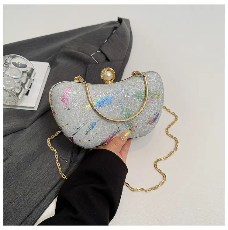 Sparkly Feather Chain Crossbody Bag for Women - Image 2